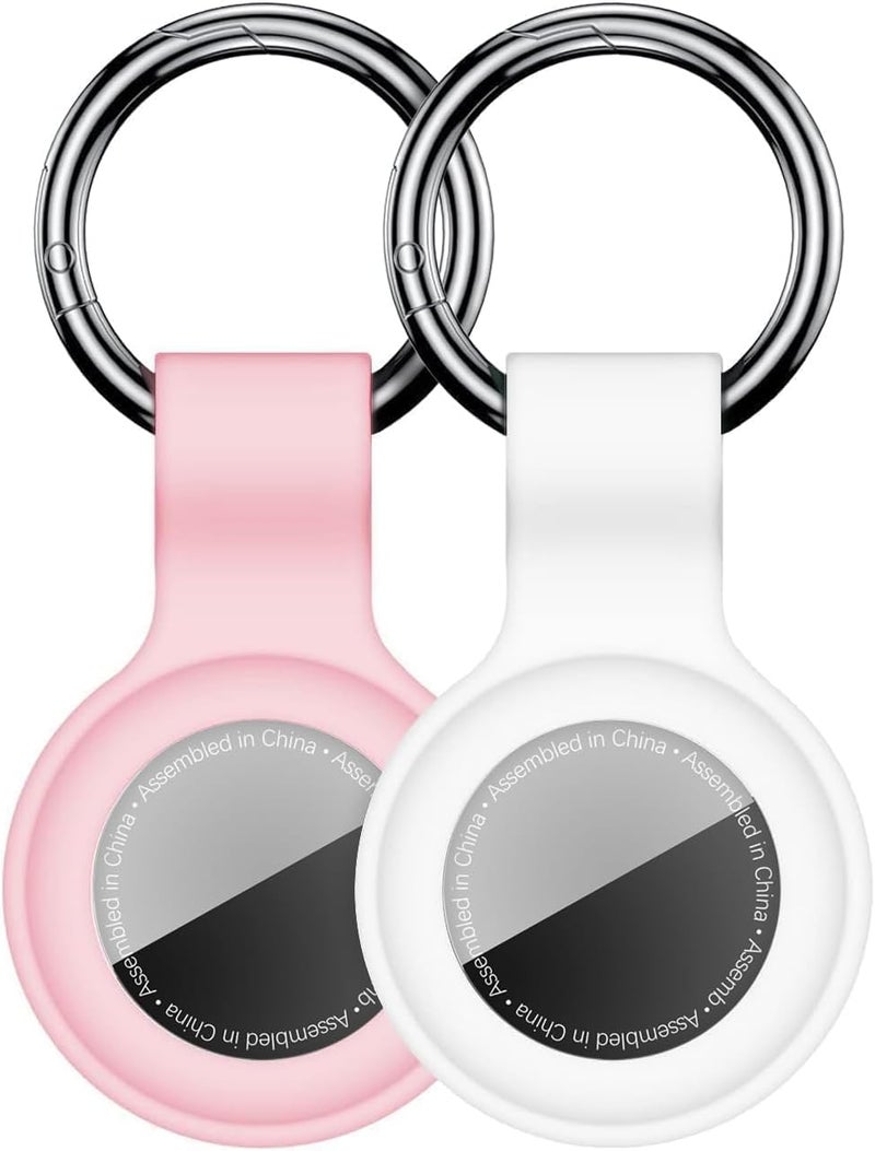 Linsaner [2 Pack] Compatible with AirTag Case Keychain for Air Tag Holder Silicone for AirTags Key Ring Cases Tags Chain for Apple for AirTag GPS Item Finders Accessories，Pink White - Image 1